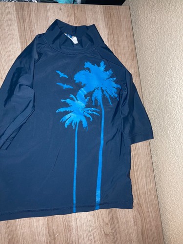 Old Navy Rashguard Boys Small Dark Blue Short Sleeve Palm Trees Nylon Blend GUC