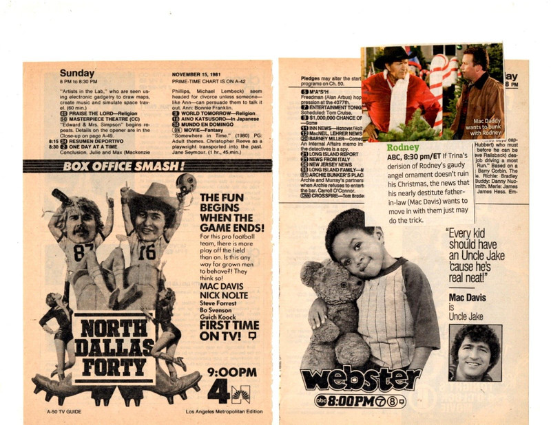 singer-actor MAC DAVIS:  45+ separate, original clippings pages lot (50+ years!)