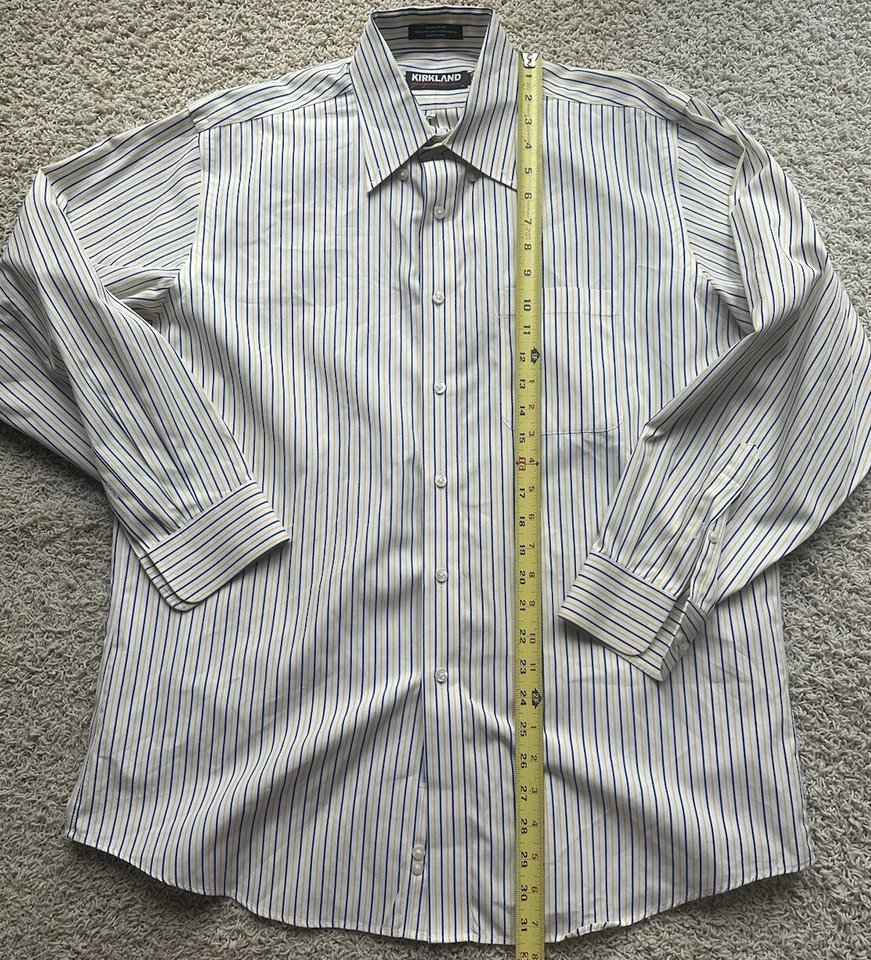 Camisa de vestir a rayas amarillas Kirkland Signature para hombre talla 16,5/33 Foto 4 de 4