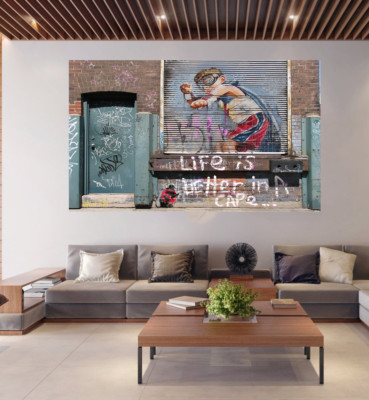 Tableau Street Art Graffiti Sur Toile - 'Life Better In Cape' - Œuvre D'art Abstraite Multicolore Par Andy Baker