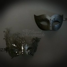 Couple's Masquerade Masks Leather Filigree Metal Masquerade Masks