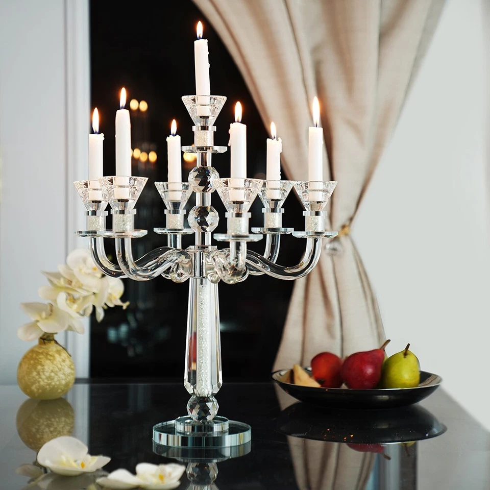 Crystal Candelabra with 7 Arms and Round Crystals in Center Stem - Image 3 of 3