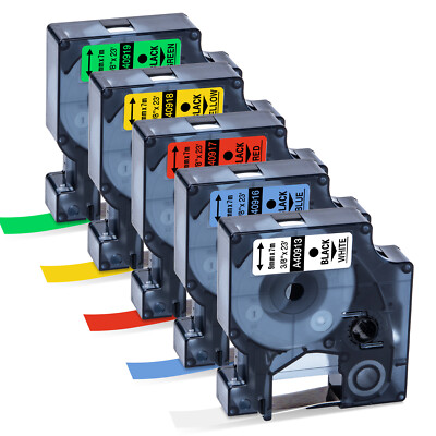 5x Schriftband für Dymo D1 9mm 40913 40916 40918 40919 LabelManager 160 280 450