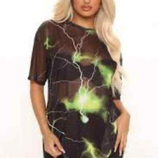 FASHION NOVA Sheer Storm Top Tie Dye Tunic Black/Green XS NWT