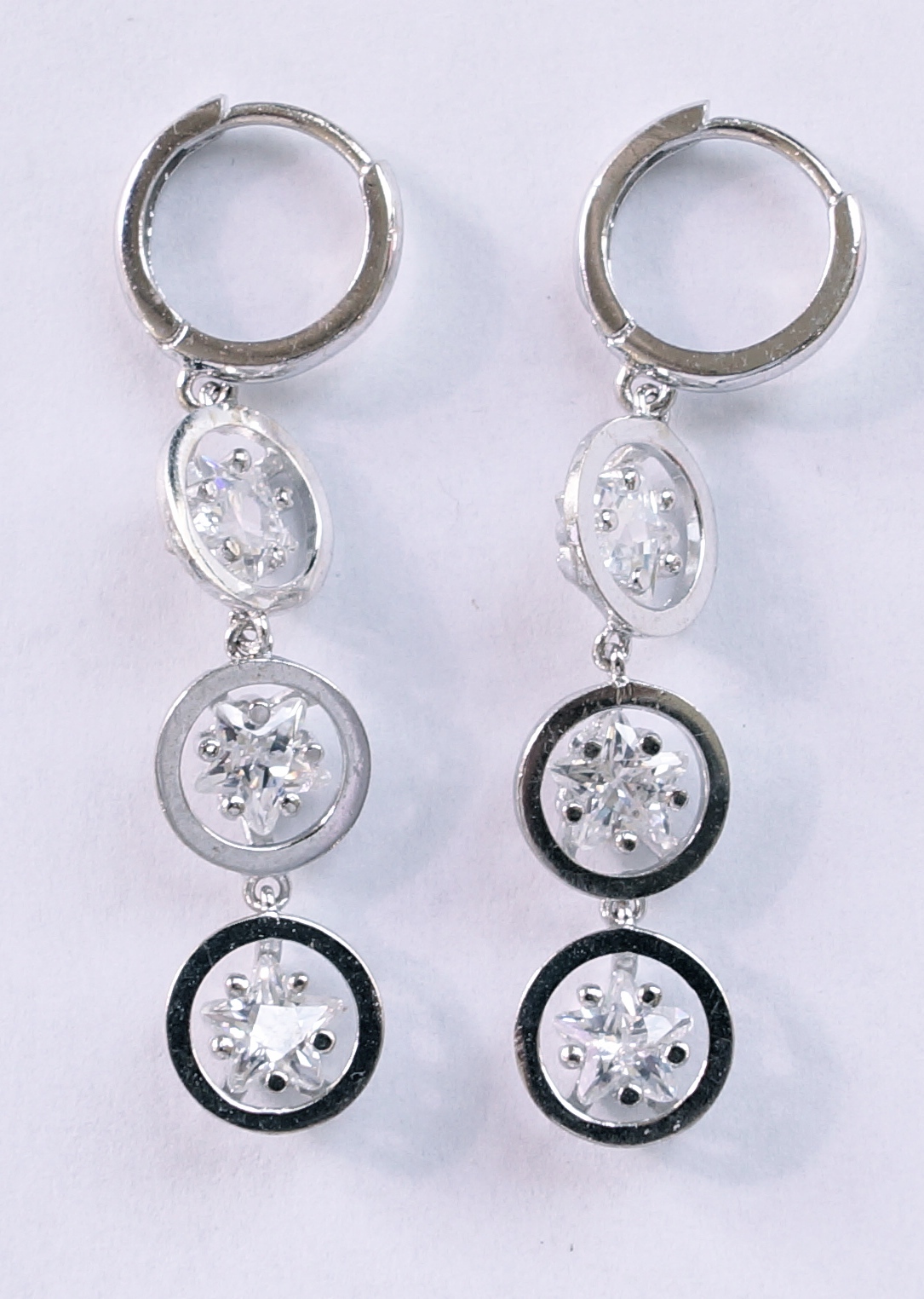 14k White Gold Three Star Laddies Earrings - image 1