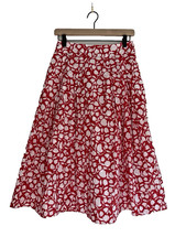 Talbots Red Floral Flowy Pleated Midi Skirt SZ 2 - LOOK STAIN ON BACK