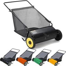 26" Push Lawn Sweeper with 7 Cu. Ft. Hopper Manual Leaf Sweeper Adjustable Brush