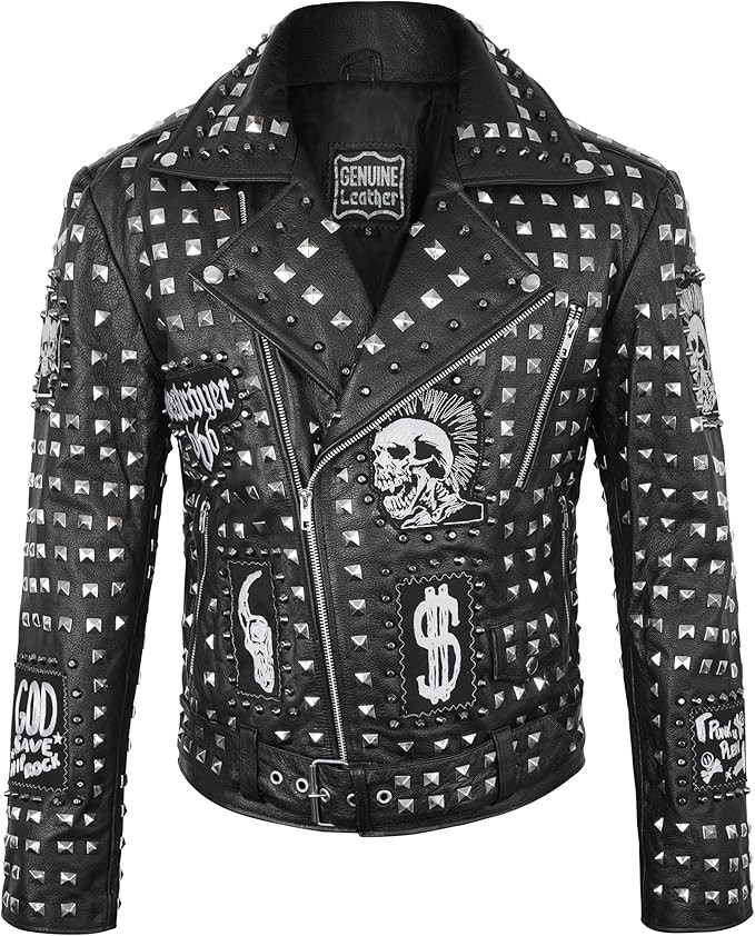 Black Brando Rock Punk is Pride Motorcycle Studded Leather Jacket with  Spikes