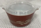 Vintage PYREX Autumn Harvest Wheat 473-B 1QT Casserole Dish W/ Lid Rust Orange