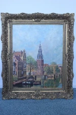 OIL PAINTING C.P. HEEMSKERK (1925-2006) AMSTERDAM MONTEBAANSTOWER OIL ON CANVAS