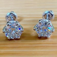 3.40 Ct Certified Treated White Diamond Solitaire Studs 925 Silver Great Shine