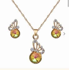 Cubic Zirconia Butterfly and Colorful Crystal Necklace Earrings Set