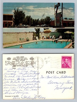 Albuquerque, NM-New Mexico, Luna Lodge Pool Motel View Vintage c1961 Postcard