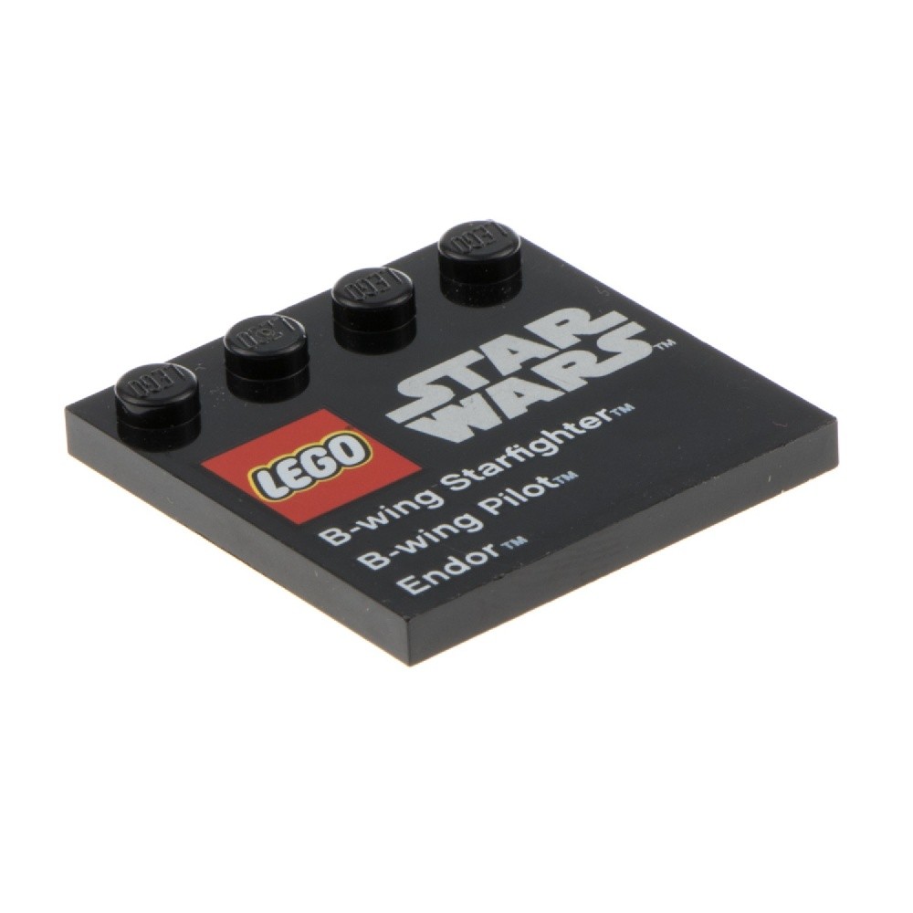 1x Lego Tile Modified 4x4 Black Printed Star Wars Endor 75010 6179pb063