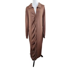 PrettyLittleThing Maternity XL Brown Button Front Knit Maxi Dress Collared