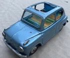 Bandai Friction 1950's Fiat 600 Sedan Blue  Retractable pull Back Roof Japan