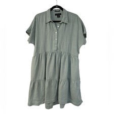 Tahari 100% Linen Popover Tiered Shirt Dress in Light Green - Size M