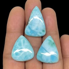 3 Pcs Natural Larimar Cabochon 22-27mm Sky Blue Untreated Jewelry Gemstones Lot