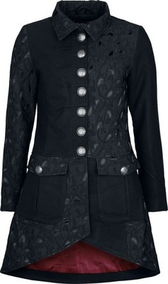 Gothicana by EMP Damen schwarzer Mantel mit rotem Innenfutter und halbseitigem