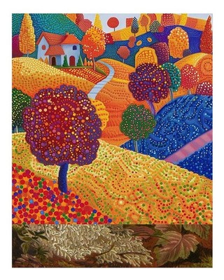 Wandkunst-Poster Lebendige Landschaft - bunte Landschaftsszene