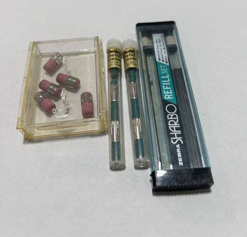 Vintage Mechanical Pencil Refill Lot - Zebra Sharbo Kit, Pentel Eraser Tubes NOS