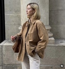 ZARA 100% SUEDE LEATHER JACKET VIRAL JACKET LIGHT SAND SIZE M 4341/701