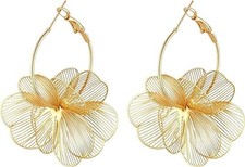 Boho Flower Layered Petal Drop Earrings Gift for Women Alloy material Gold