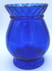 Fenton Cobalt Blue Blown Vase W  Criss Cross Rim 5" Vtg Heavy Pc W Fenton Mark