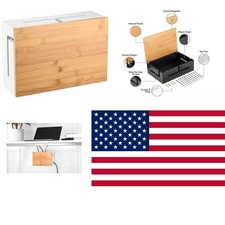 Compact Bamboo Cable Management Box with Magnetic Lid - Tidy Remote Control Hub