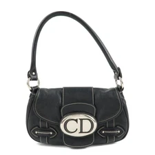 Christian Dior CD Logo Leather Shoulder Bag Hand Bag Black Authentic Used F/S