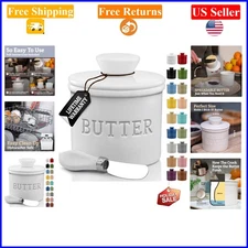 White Ceramic Butter Crock with Lid, Water Seal, 4 oz Countertop Keeper