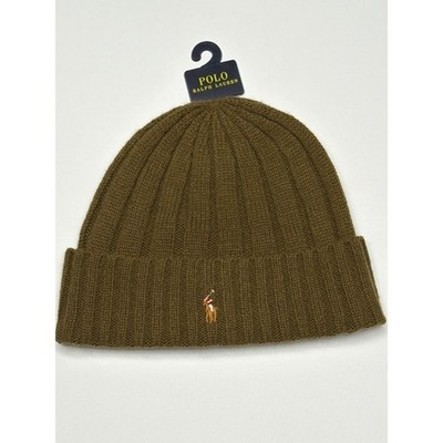 Polo Ralph Lauren Olive Green Ribbed Knit Beanie Hat One Size