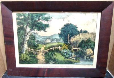 THE PATH THROUGH THE FIELDS CURRIER IVES LITHOGRAPH  IN A ORIGINAL  FRAME