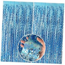 Tinsel Foil Fringe Curtains Wavy Backdrop for Parties Sparkle 2 Pack Light Blue