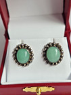 Sterling Silver Southwestern Aventurine Quartz Stud Earrings Bezel Set Scalloped — photo 1