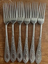 Vtg 6 X Silver Plated Potter Sheffield Rose Floral 17.5cm Dessert Forks Cutlery