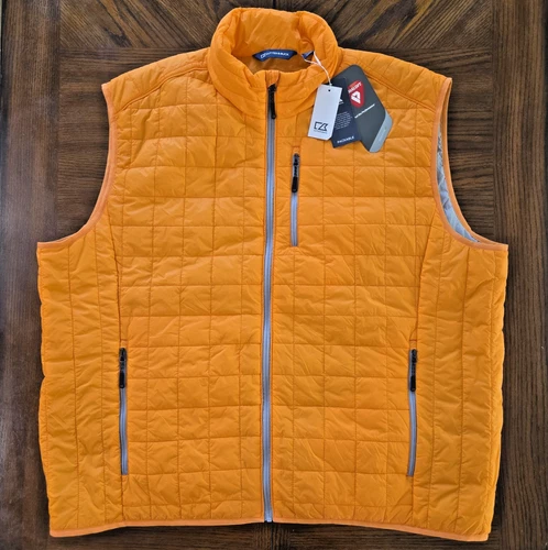 Cutter & Buck Rainer PrimaLoft Eco Insulated Orange Zip Puffer Vest Men's 3XL video thumbnail