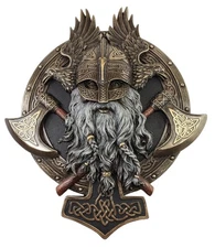 10" Viking Norse Mythology Valhalla Berserker Wall Plaque Statue Bronze Finish