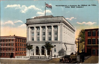 Vintage Montreal City Hall Annex Postcard with British Flag Early 1900s