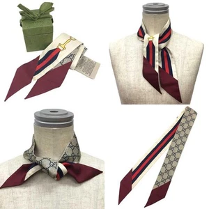 Gucci Authentique Foulard Cravate Ruban Écharpe 100% Soie Marque Luxe Haute Qualité 86cm