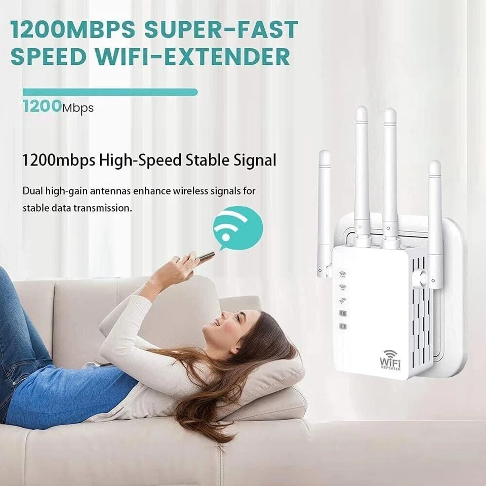 1200Mbps WiFi Range Extender Repeater Dual Band Signal Booster for Home - Image 4 of 4