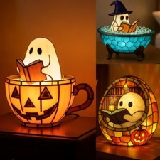 Halloween Decoration Ghost Reading Book Lamp Tabletop Spooky Night Lights Gift
