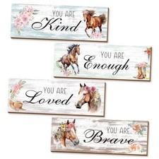 Thrist Cowgirl Horse Theme Wall Decor 4PCS Wooden Inspirational Cowgirl Style