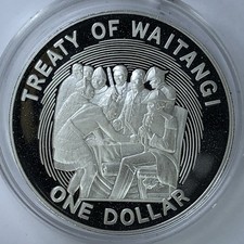 1990 Treaty of Waitangi Silver Proof $1 Coin New Zealand Dollar (27.2g – 925 Ag)