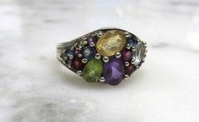 Multi Gemstone Sterling Silver Cluster Ring Size 7.75 6.8g 10-A566