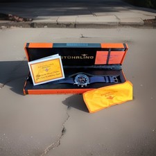 St hrling Original Men's Chronograph Black Dial Blue Navy Leather Strap