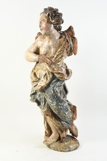 O79W48 Barock Holz Figur Engel geschnitzt gefasst 18.Jh