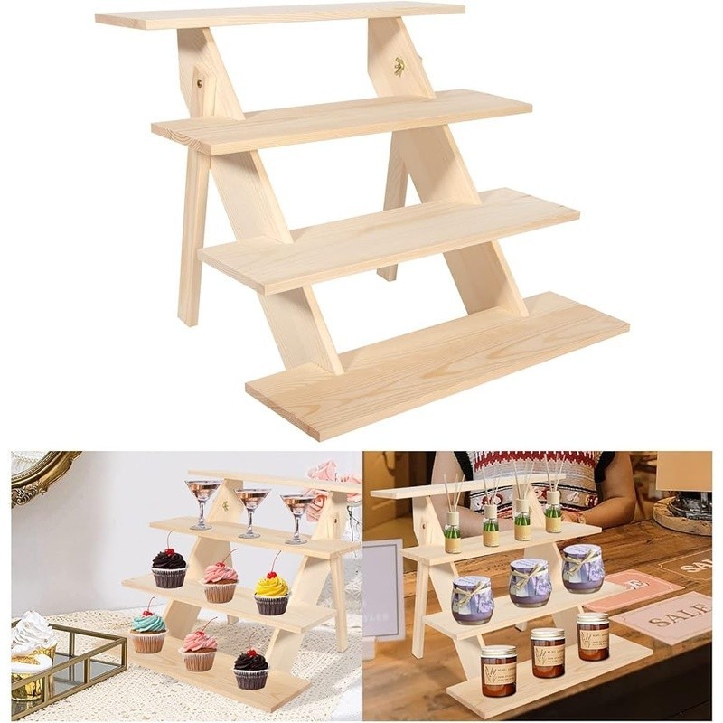 Foldable Wood Display Stand Bakery Jewelry Collectibles Outdoor