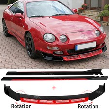 For Toyota Celica T23 Gloss Front Bumper Splitter Spoiler Lip + Red Side Skirts