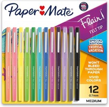 Paper Mate Flair Felt Tip Pens, Medium Point 0.7mm Tropical Classic 12 Count